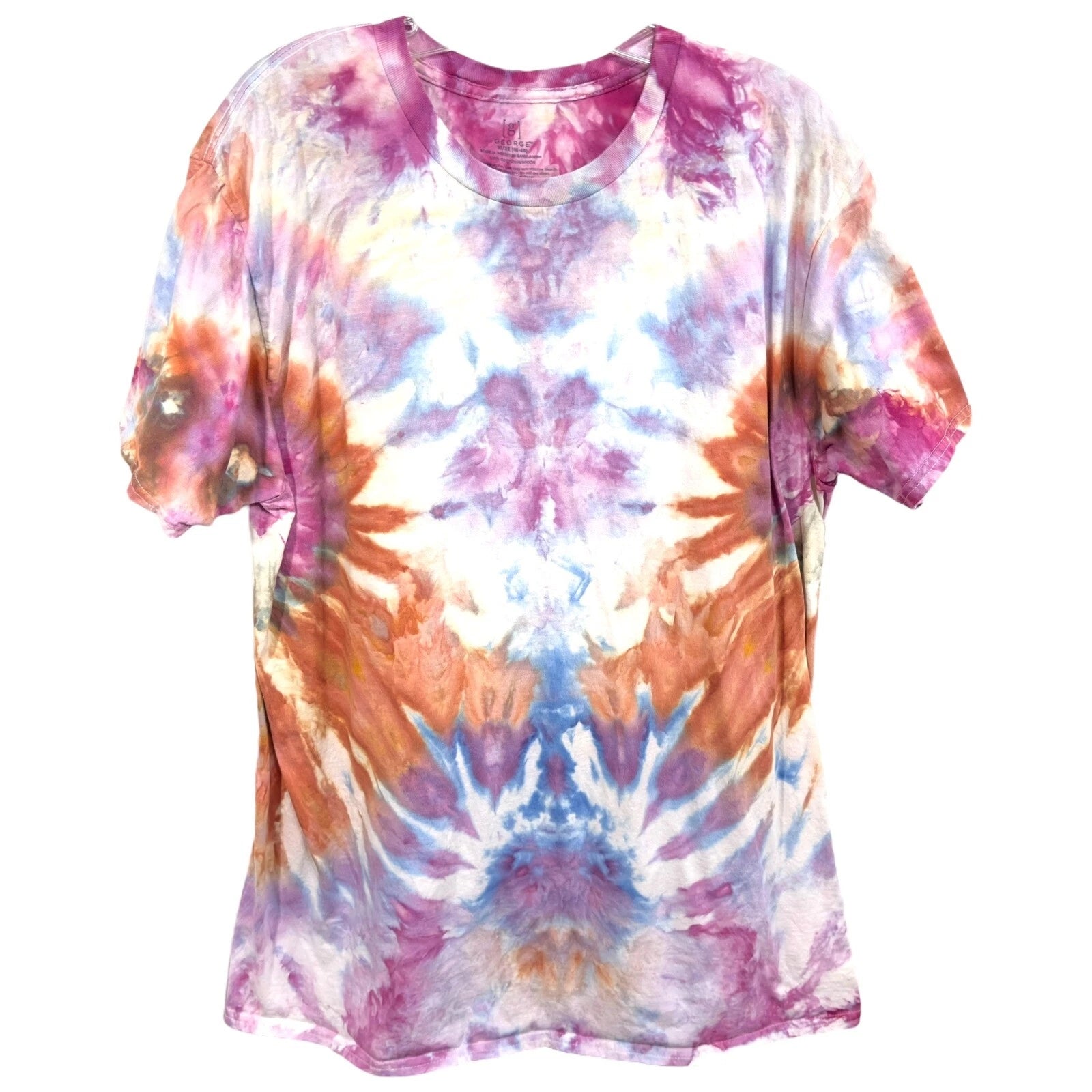 George XL Top Handmade Tie Dye T-Shirt Short Sleeve Rust Orange Pink 204