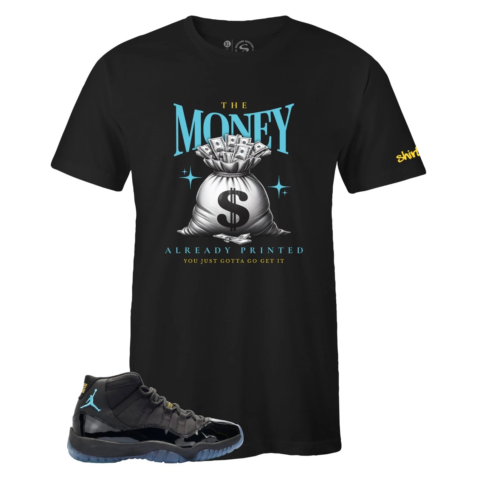 Men's Black Money Sneaker T-shirt to Match Air Jordan 11 Retro 'Gamma Blue'