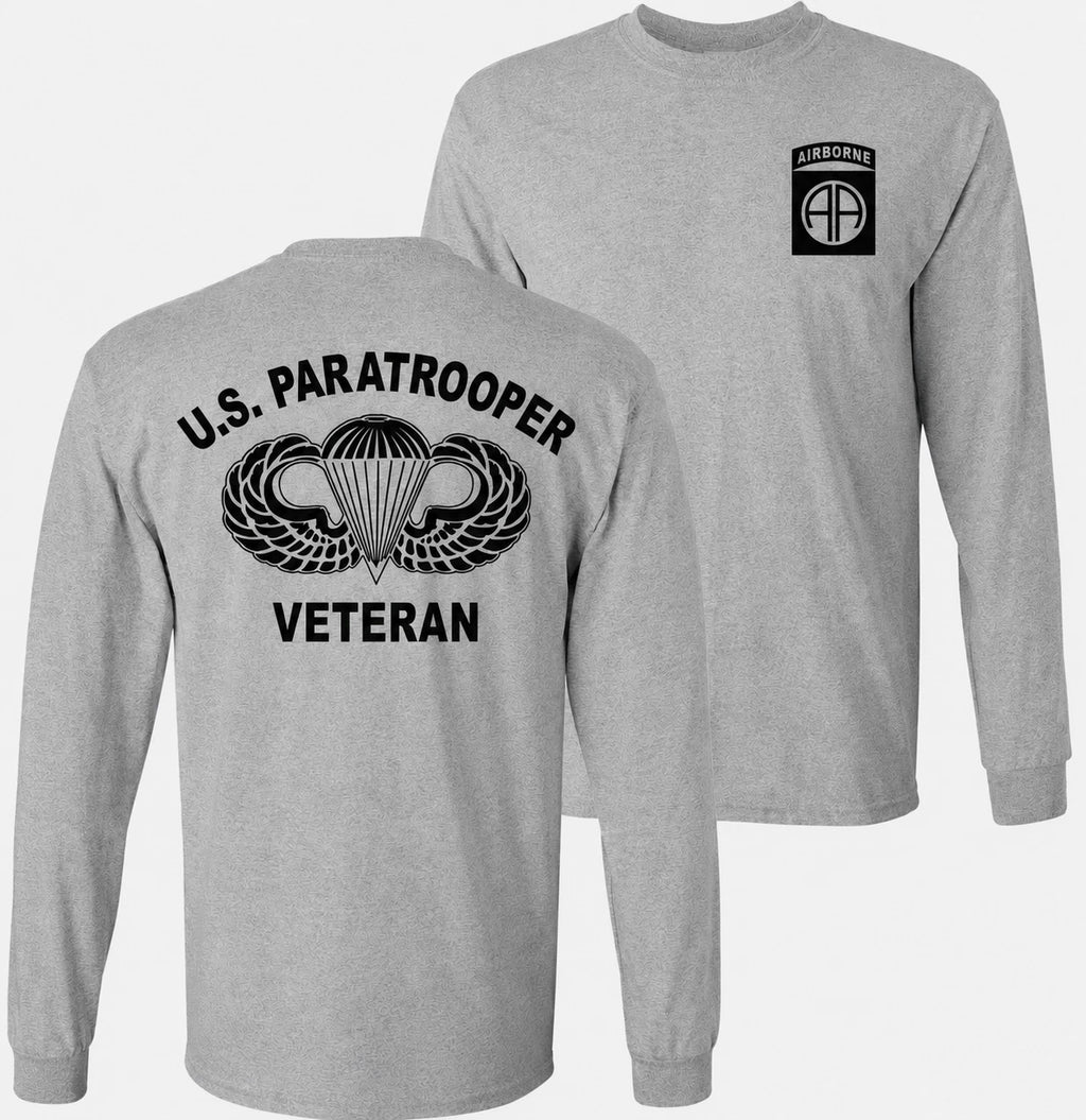 LONG SLEEVE 82nd Airborne Army Paratrooper Veteran Jump Wings T shirt