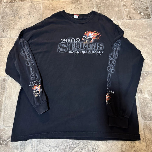 2009 Sturgis Long Sleeve T Shirt Black Hills Rally Motorcycle Skulls 2XL