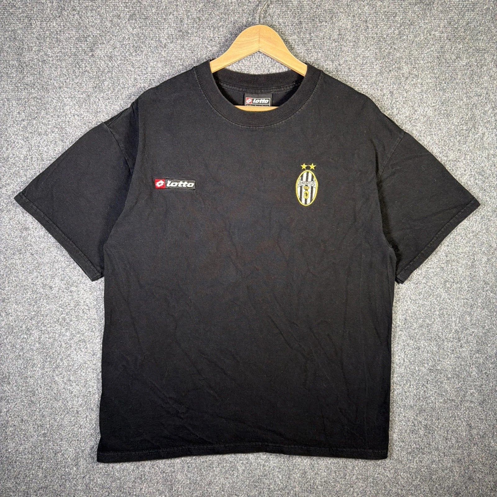 Vintage Juventus Shirt Medium Black Y2K 90s Lotto Brand Futbol Soccer Sports