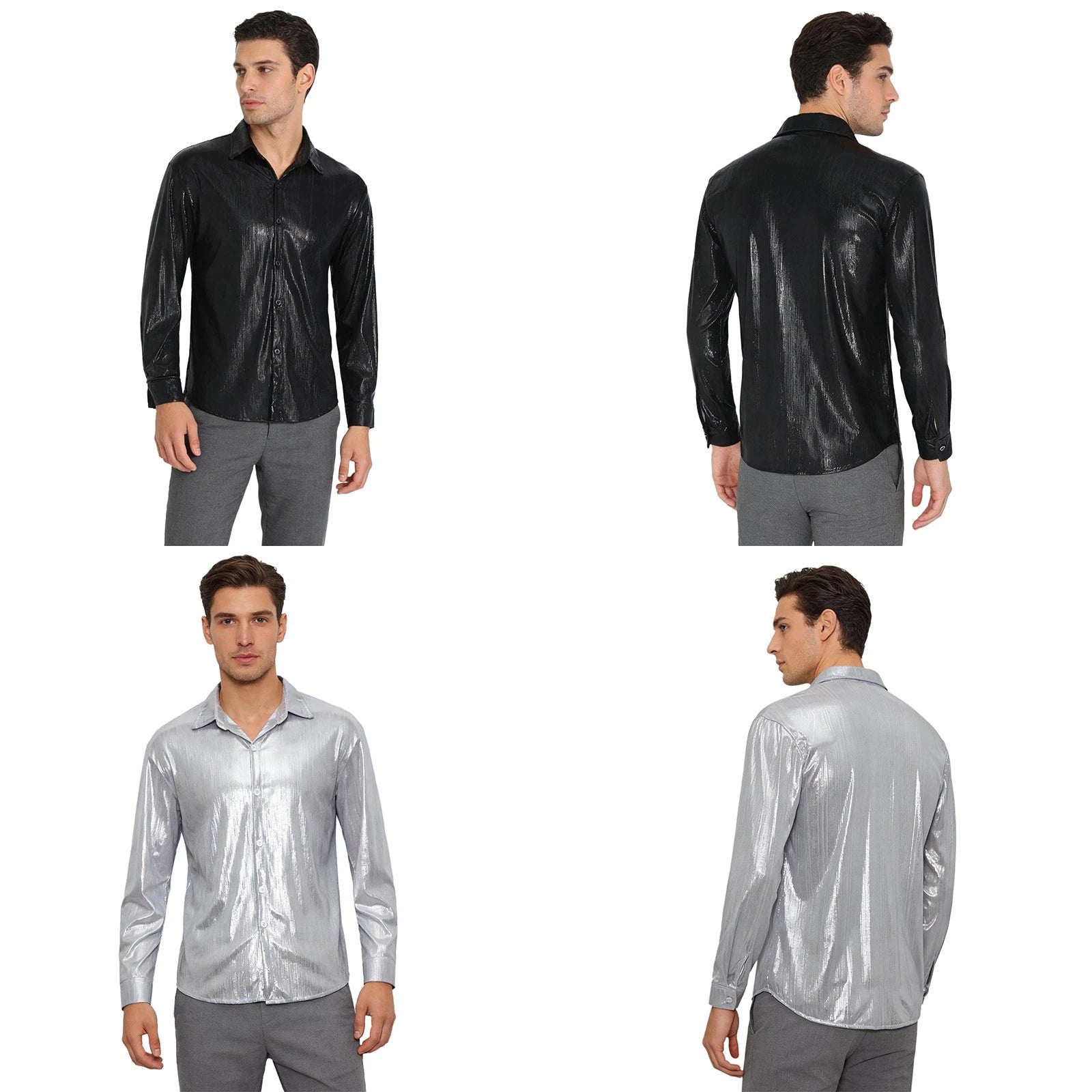 Mens Shirt Party Blouse Lapel Top Work Turn-down Collar Dating Front Button-up