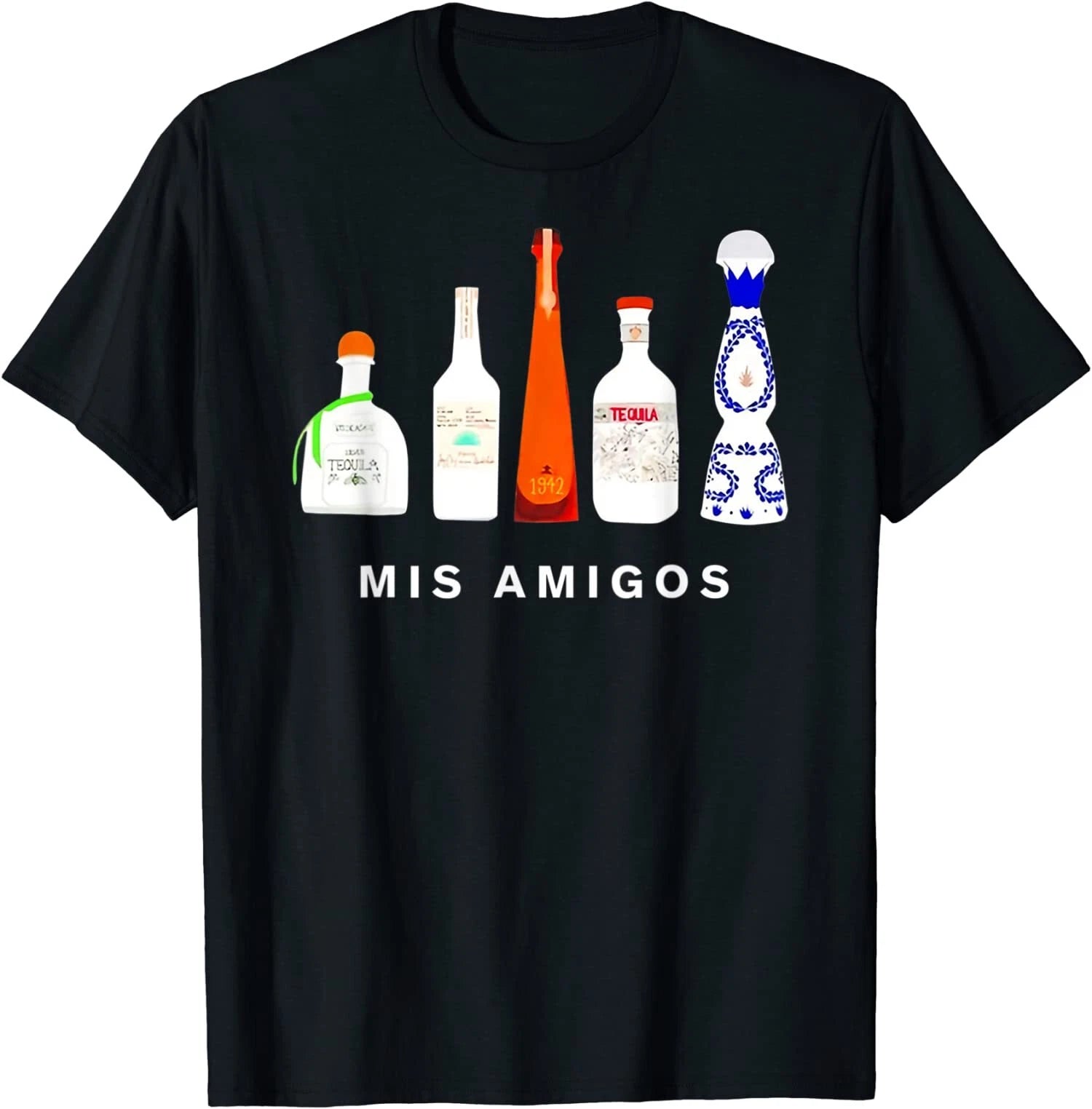 Funny Sarcastic Trendy Mis Amigos Tequila Bottles Tee T-Shirt
