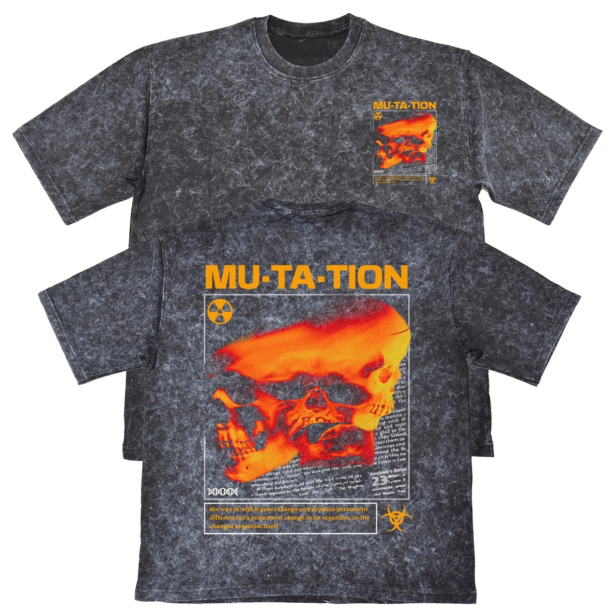 Mu Ta Tion Unisex Mens Carbon Grey 240gsm French Terry Acid Wash T-Shirt Grunge