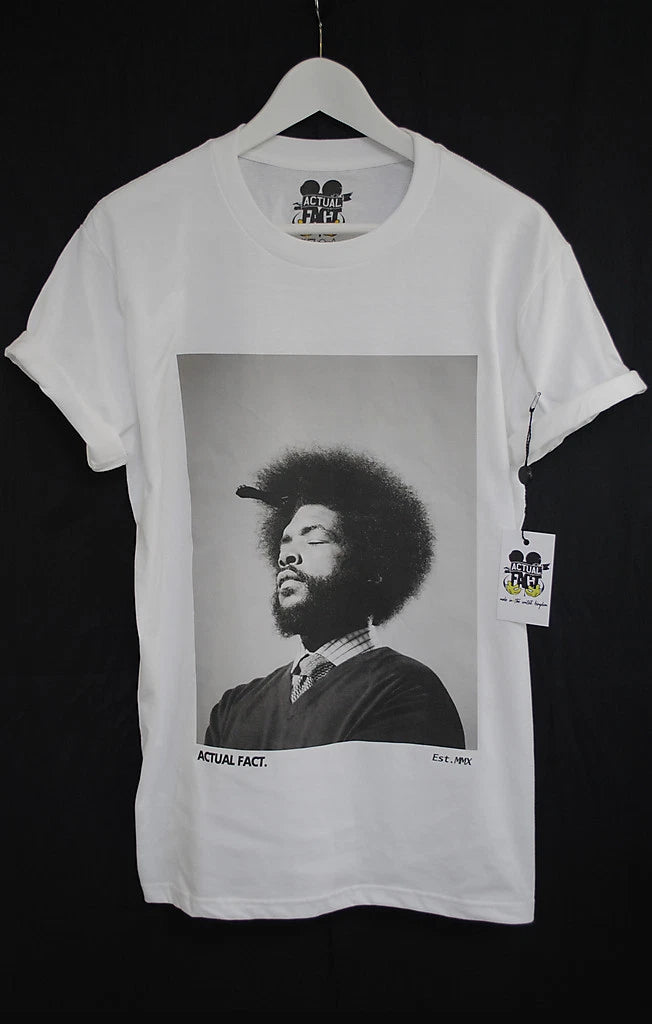 ACTUAL FACT QUESTLOVE ?LOVE THE ROOTS BLACK & WHITE RAP HIP HOP TEE T SHIRT