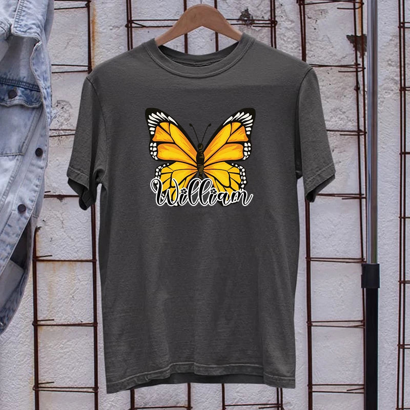 Personalised Butterfly Custom Name T-Shirt Monarch Design Elegant Gift