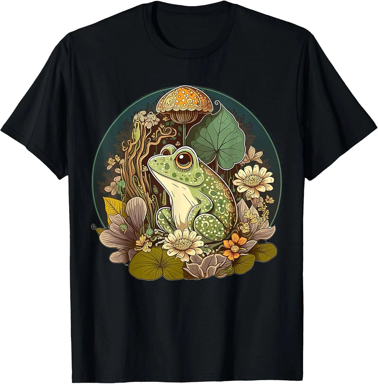 Cute Cottagecore Floral Frog Aesthetic Girls Women Graphic T-Shirt Gift All Size