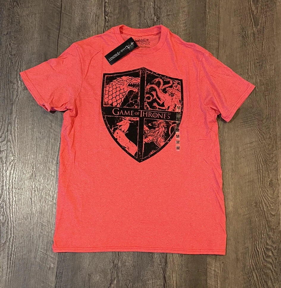 Game Of Thrones Men's T-Shirt Size Medium Red Black Shield Graphic Print NEW
