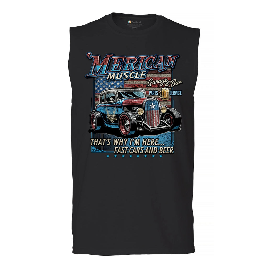 'Merican Muscle Fast Cars and Beer Muscle Shirt Hot Rod Car Show America Men's