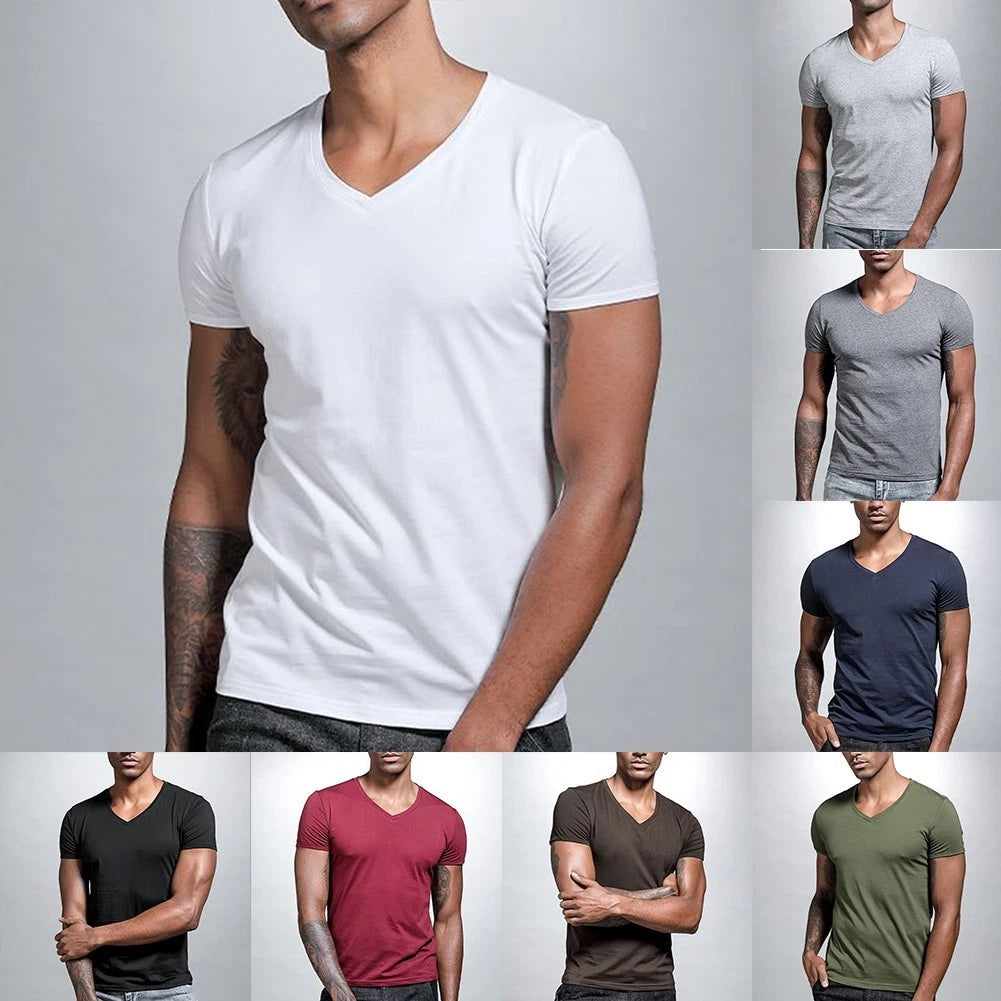 Men's Fashionable Pullover V Neck T Shirt Trendy Hipster Look for Summer