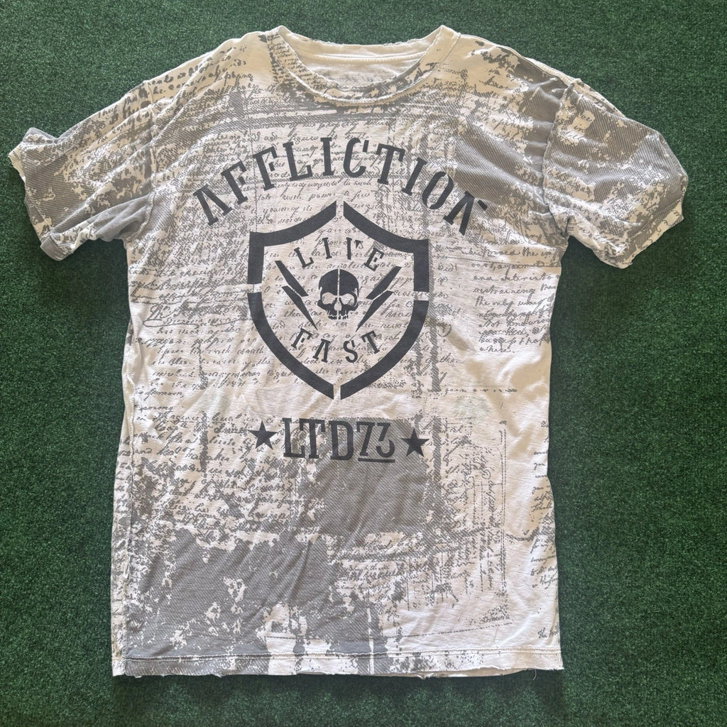 Affliction Reversible TShirt Live Fast Skull Wings LFD73 Men M Graphic Biker MMA