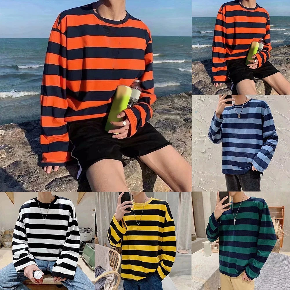 Sleek Men's Casual Sweatshirt Top Designed with a Trendy Stripe Pattern