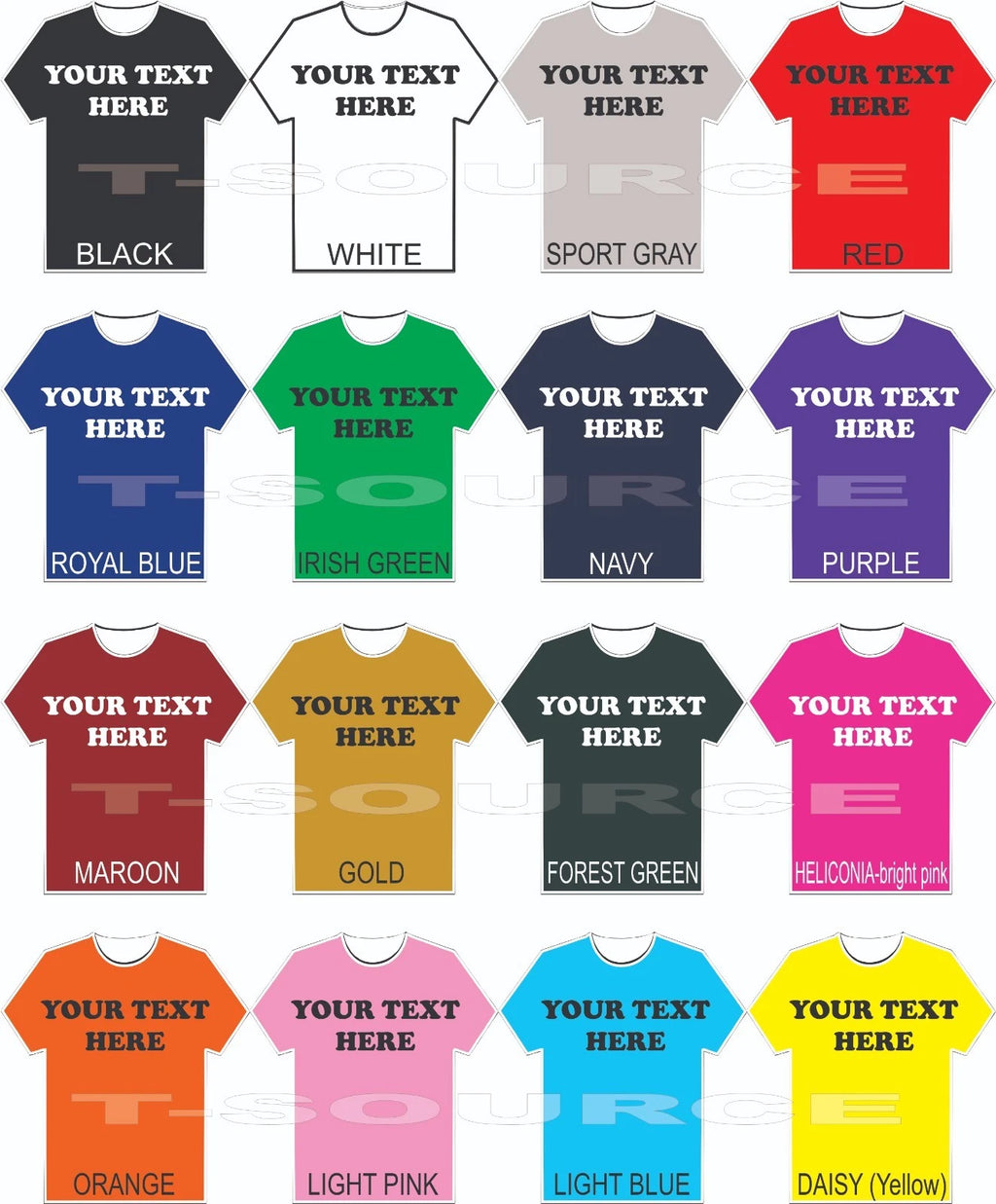 Custom Printed T-Shirts MIX & MATCH Shirt Color/FONTS Small-4X