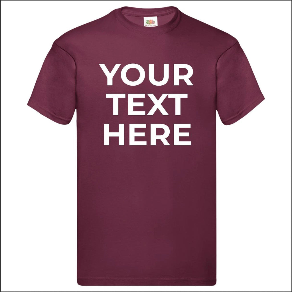 Fruit Of The Loom Personalised Mens Origional Cotton Custom Text T-Shirt S-5XL