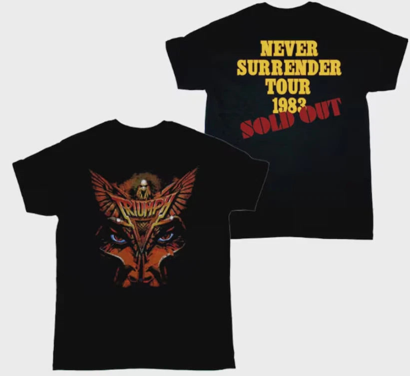 Vintage Graphic TRIUMPH Never Surrender Tour 1983 T-Shirt Double Side Size S-5XL