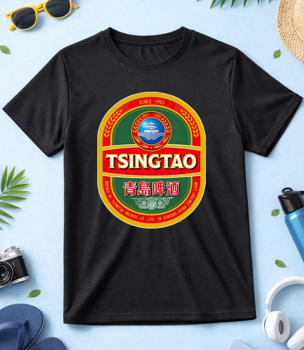 Tsingtao Beer, Chinese Beer, Black-White  Men/Women T Shirt E095