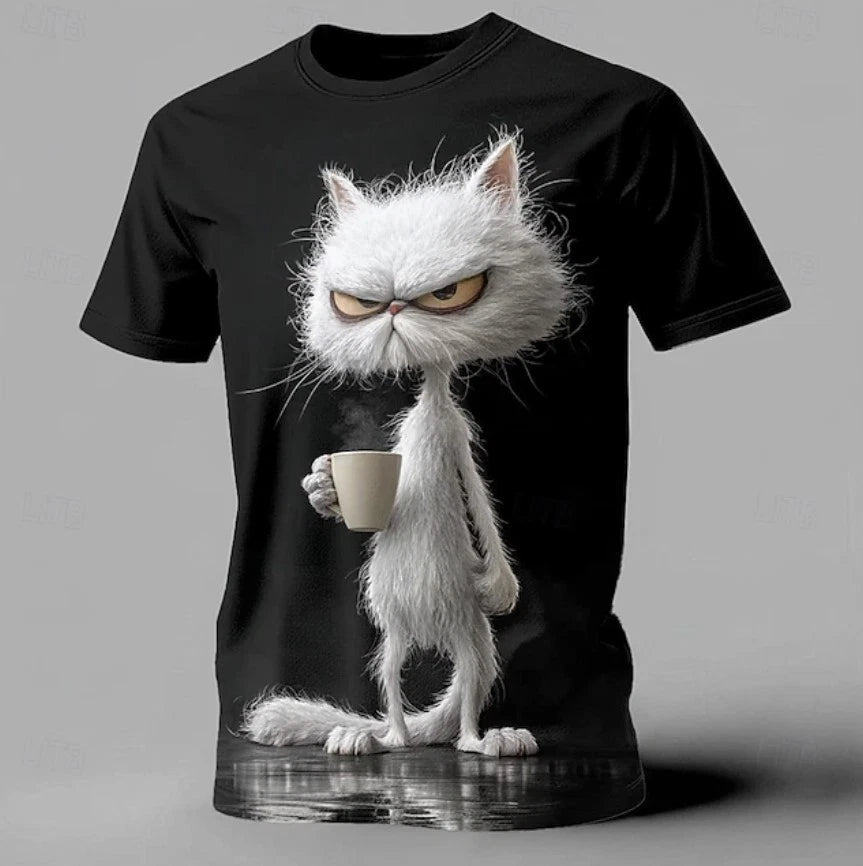 Men's Animal Cat Funny T Shirt Short Sleeve T shirt 3D Print Crew Neck Shirt