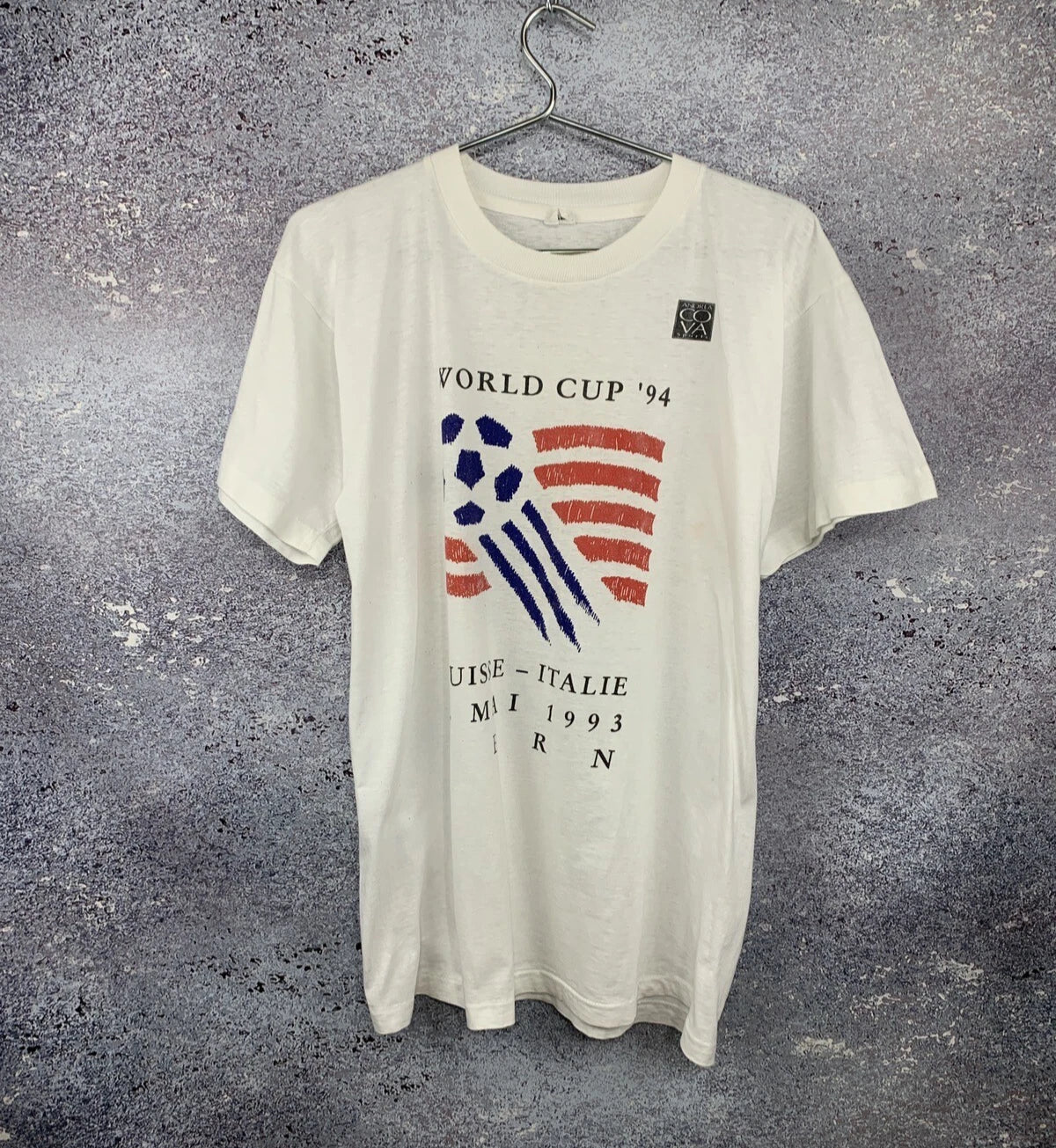 VINTAGE 1994 World Cup T Shirt Size M-L Suisse Italie Bern Football Soccer Tee