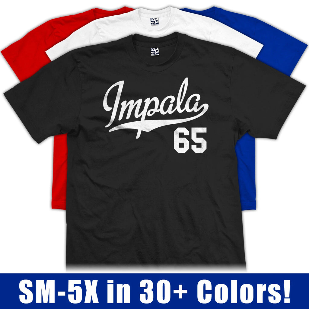 Impala 65 Script T-Shirt | 1965 SS Lowrider Classic Sports Jersey Mens Tee Shirt