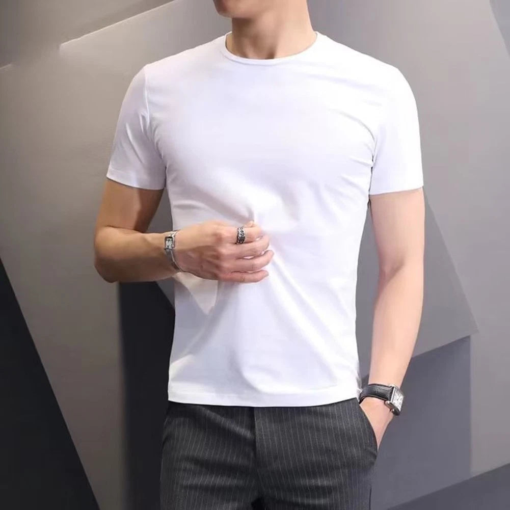 Trendy Men's Pullover Tee with Short Sleeves and Solid Colors for Everyday Wear