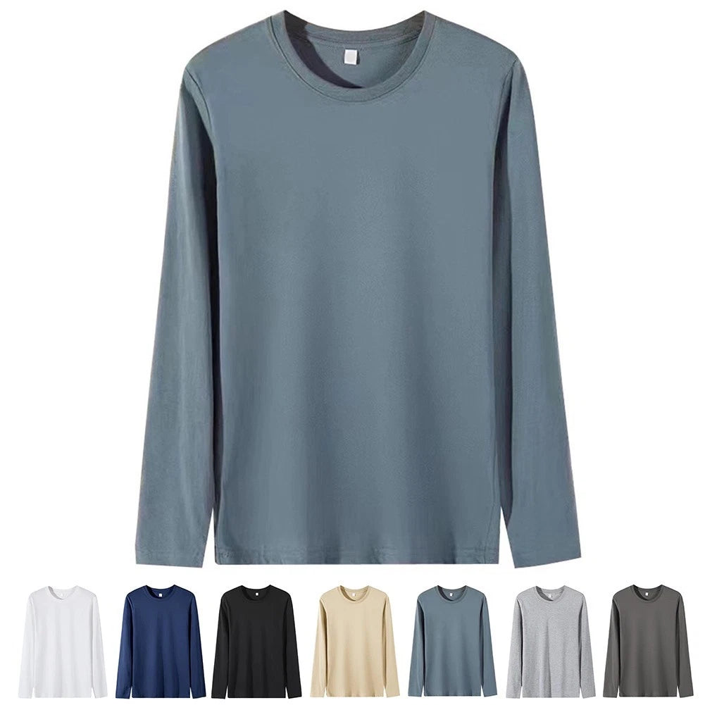 Mens Solid Color Pullover T Shirt with Long Sleeves for Year Round Use