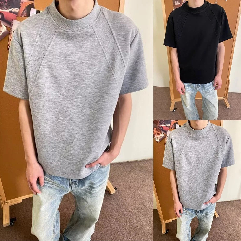 Men's Street Style T Shirt Short Sleeve Loose Casual Top with Splicing Design
