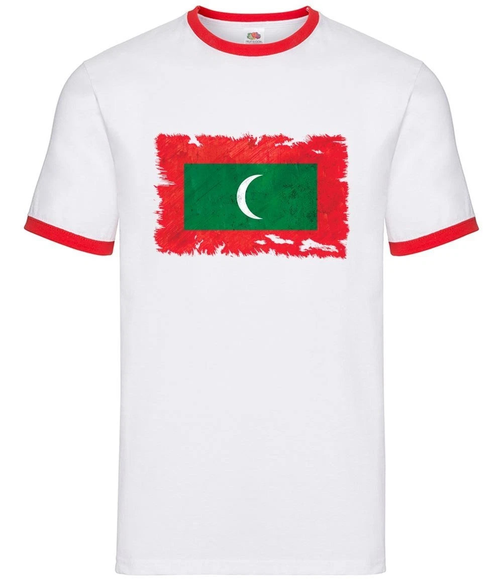 Maldives Grunge Style Bandiera - Maglietta Uomo con Ringer - Cotone