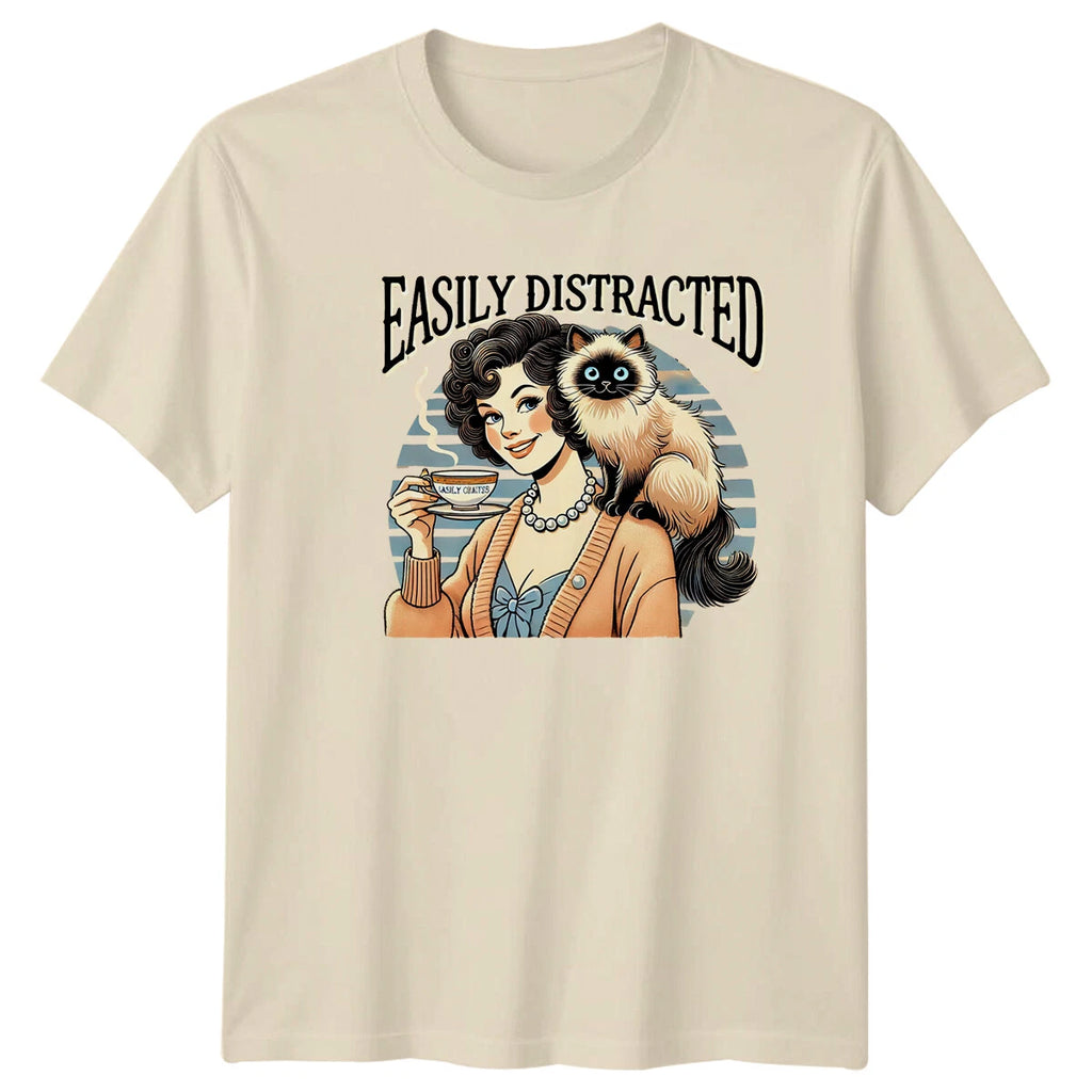 Easily Distracted Cat Lady Siamese Cats Animal Mens T-Shirt Womens Graphic Tee