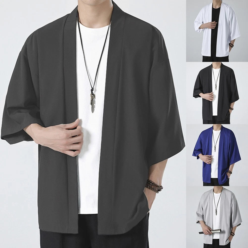 Trendy Men's Kimono Top Shirt Robe Coat Outerwear Yukata Japanese Style
