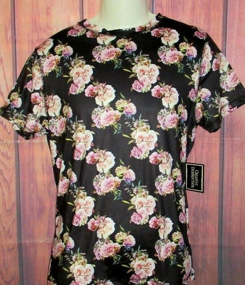 MENS CREATIVE DESTRUCTION FLORAL BROWN T-SHIRT SIZE S