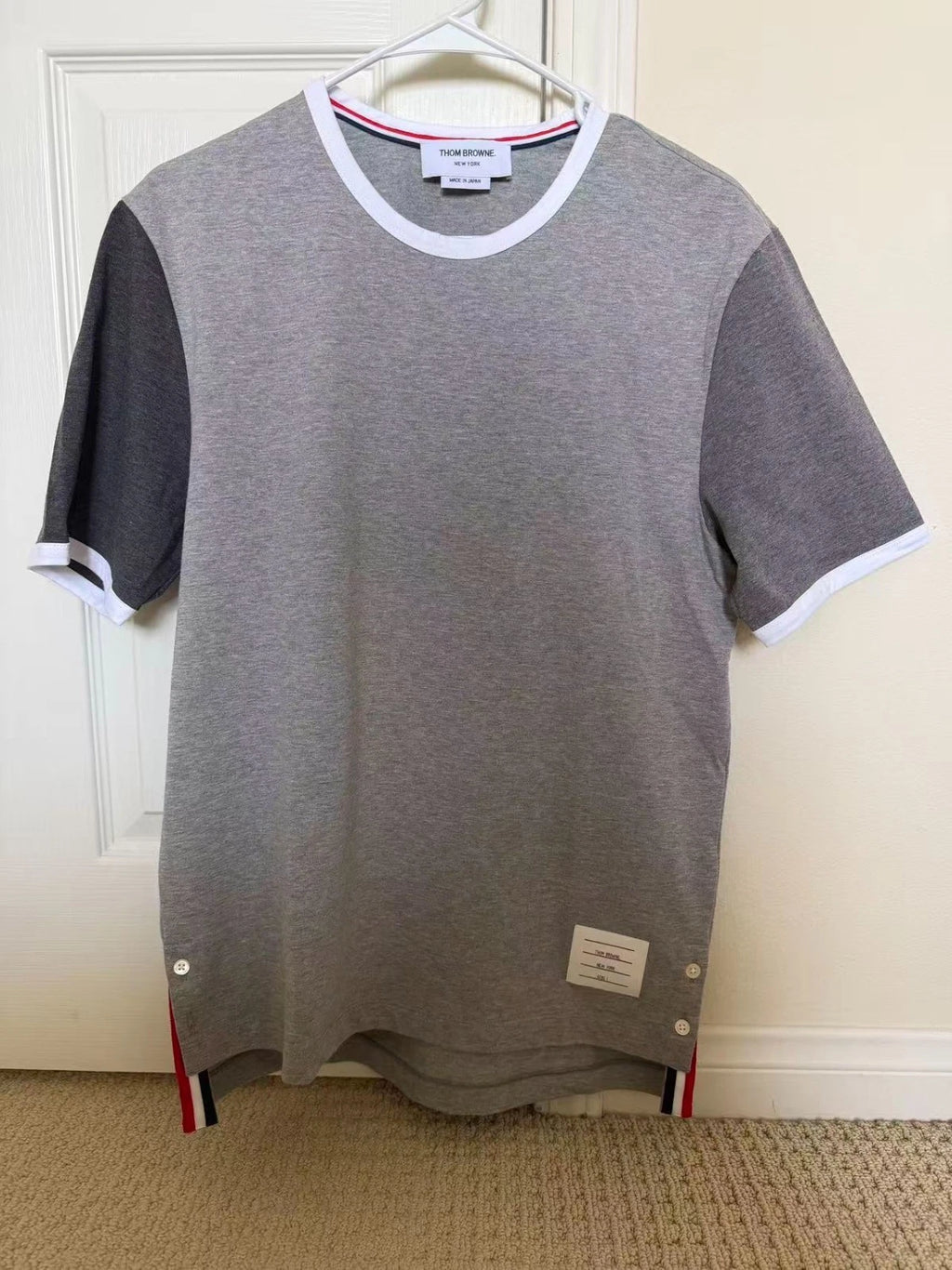 Thom Browne Tonal Grey Ringer T-Shirt 100% Cotton Men Japan Size 1=S
