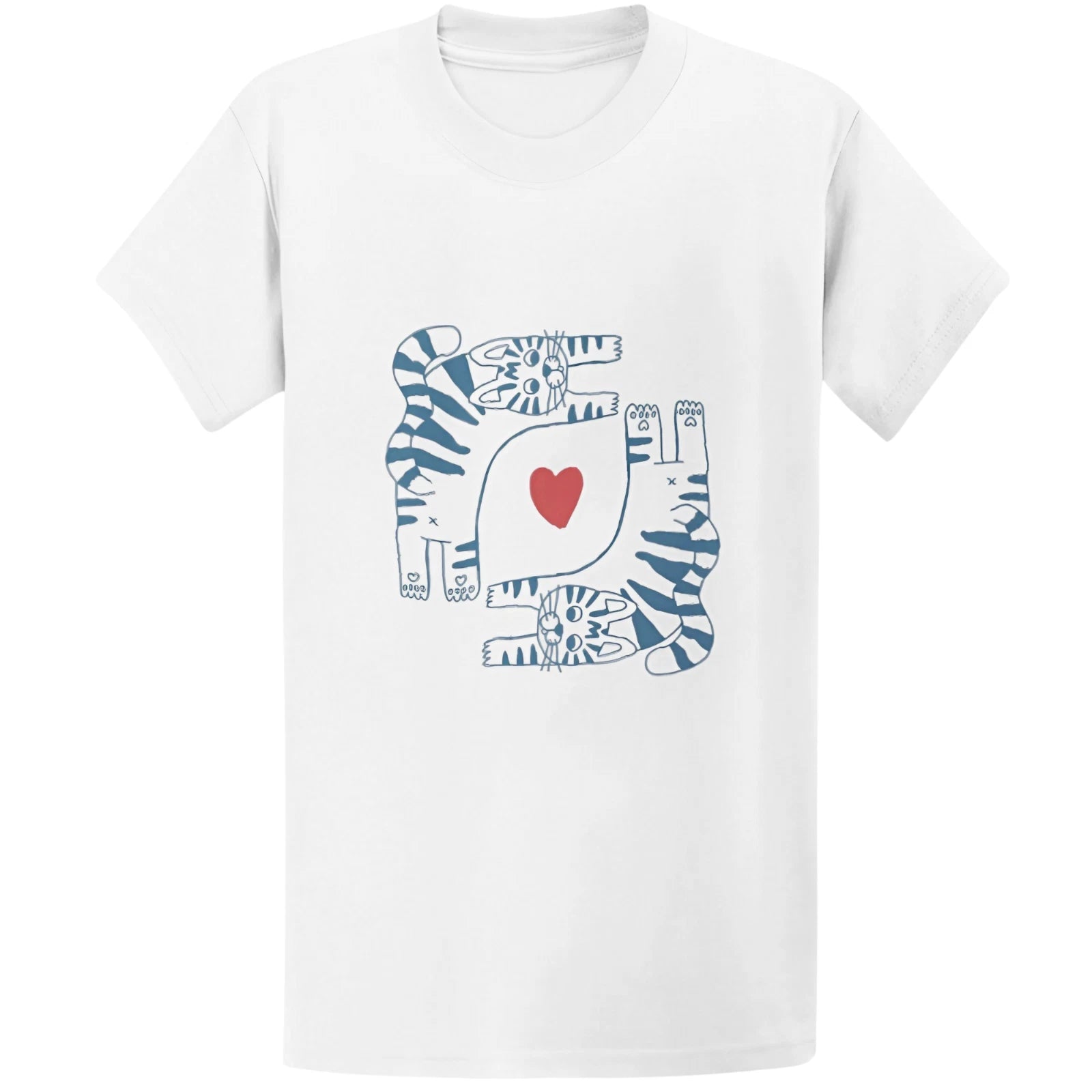 Gildan 5000 Cute Zebra Cats Heart T-Shirt - Kawaii Funny Cat Lover Gift Tee