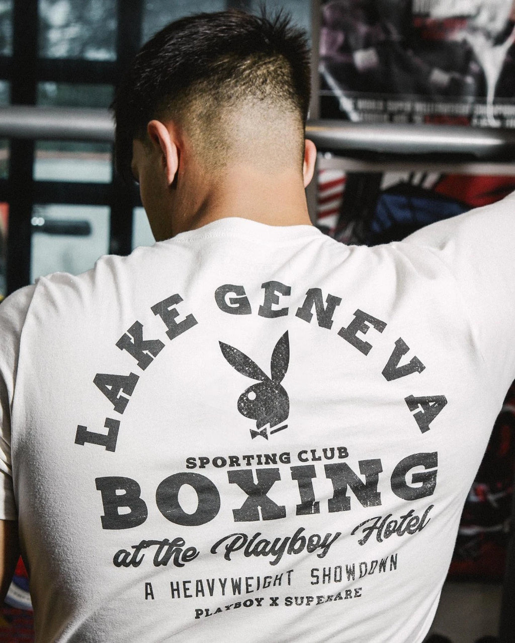 RET NOS Superare x Playboy Lake Geneva Boxing Club White T-Shirt (Size Medium)