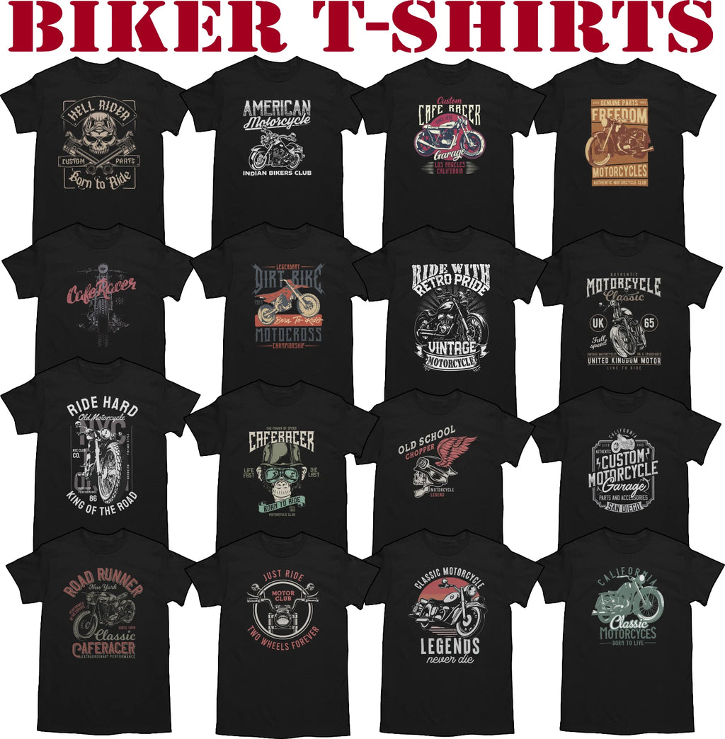 BIKER T-SHIRT Motorbike Motorcycle Cafe Racer Chopper Bike Mens Funny Skull Tee