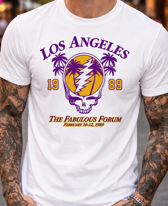 Retro Los Angeles Sunset Skull Graphic T-Shirt Vintage California Palm Trees
