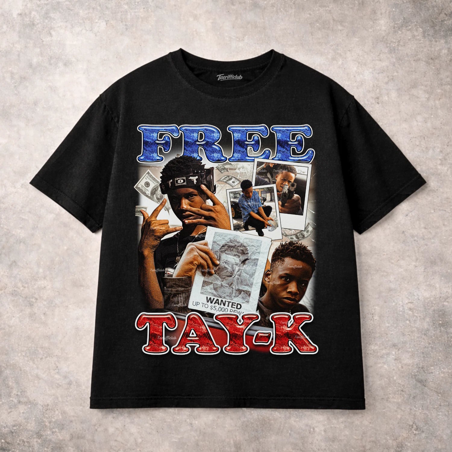 Free Tay K Rap T Shirt Y2K Hip Hop Streetwear Graphic Tee Vintage Style