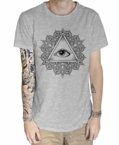 All Open Eye Triangle Mandala Model Tattoo Hippie Large Printed T-Shirt