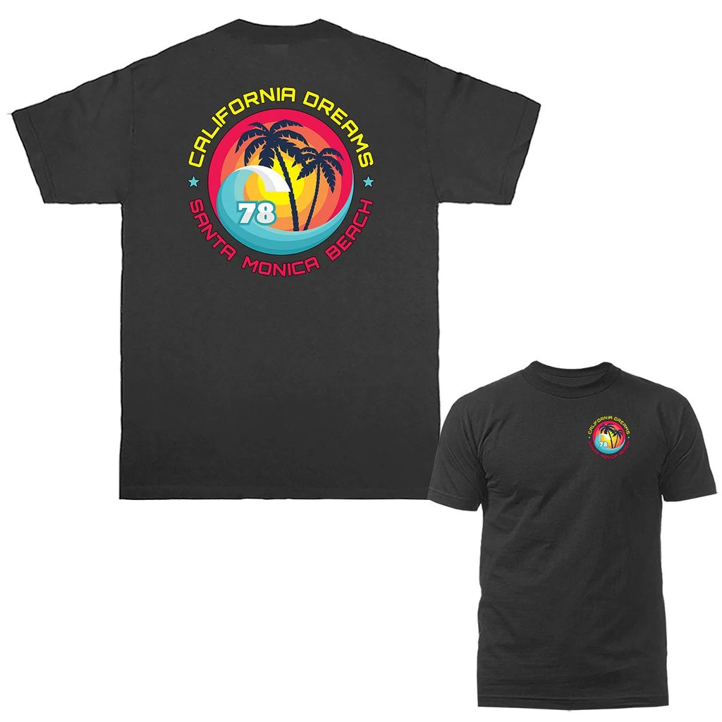 California Dreams Santa Monica Beach Retro Surf Palm Tree T-shirt