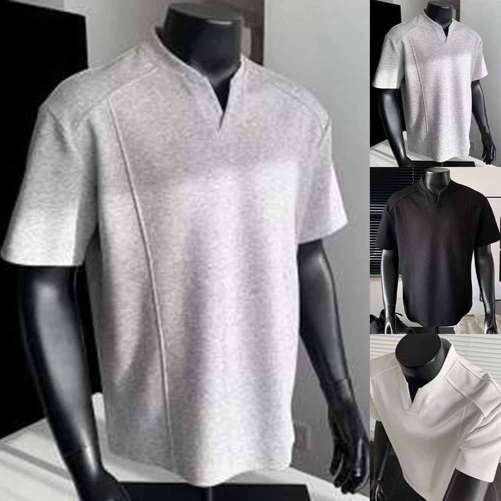 For Casual Outings Men V-neck T-shirt Summer Short Sleeve Minimalist Design
