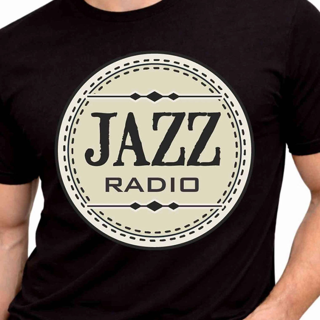 Jazz Radio Circle Badge Retro Vintage Graphic T-Shirt Music Lover Band Gift.