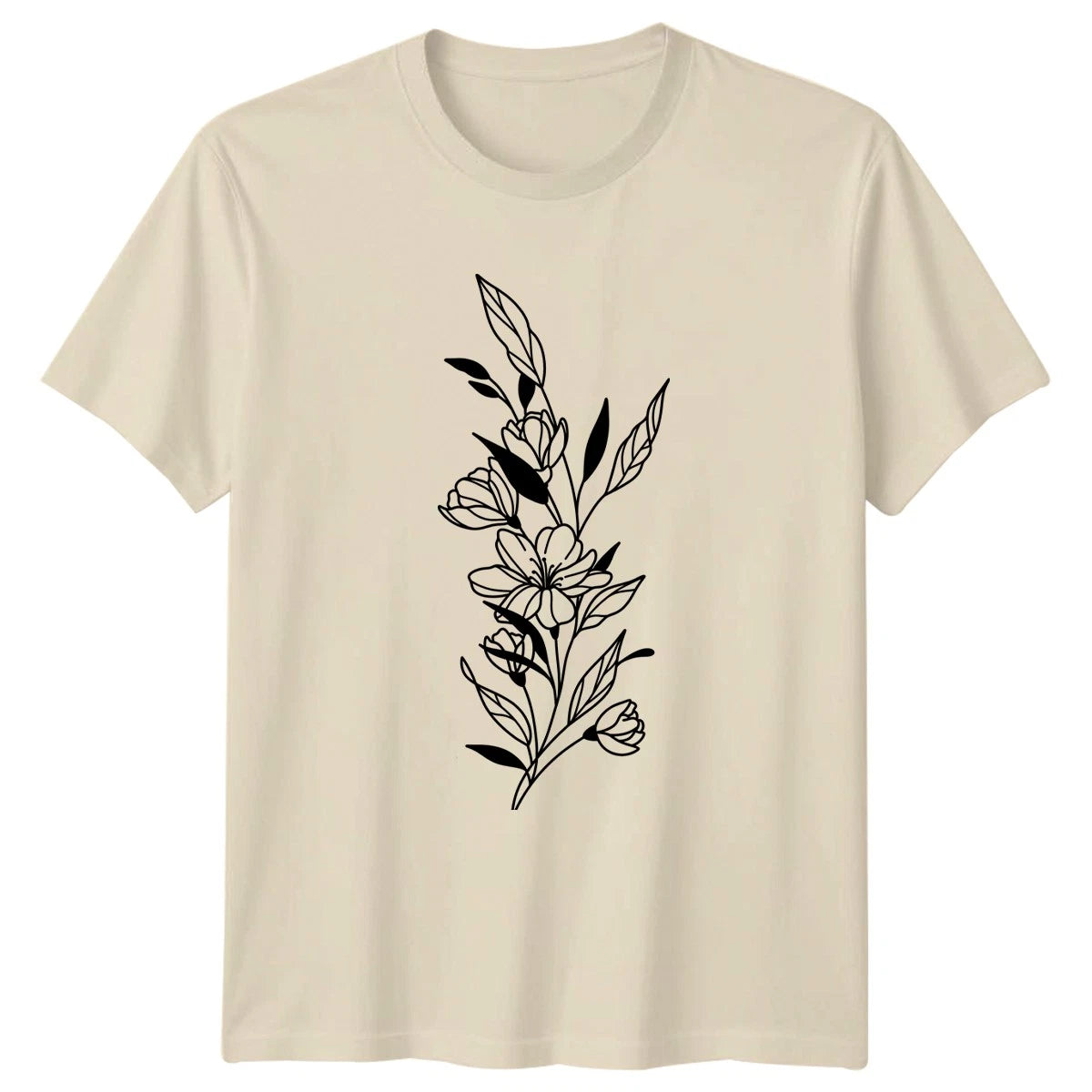 Minimalist Botanical Floral Outline Design T-Shirt Outline Art Floral Nature