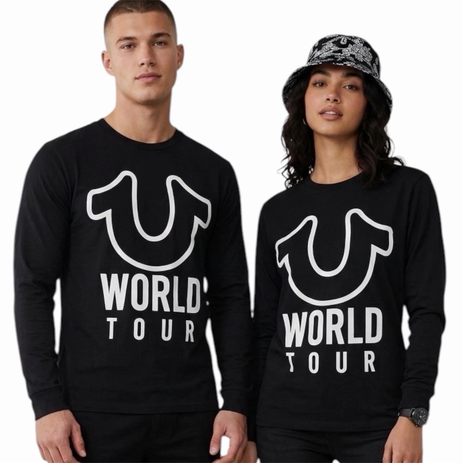 $79 TRUE RELIGION Black White WORLD TOUR Long Sleeve Designer Graphic T-shirt