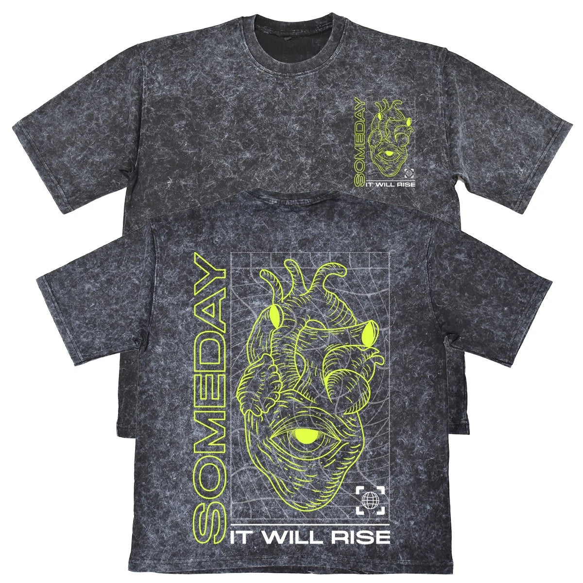 Someday It Will Rise Mens Carbon Grey 240gsm French Terry Acid Wash T-Shirt