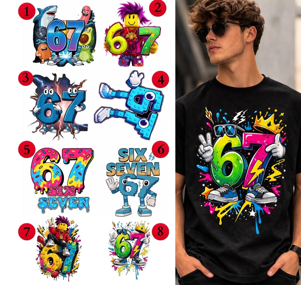 Six Seven Viral Meme Colorful T Shirt Designs for Kids Shirts Family Twining UK