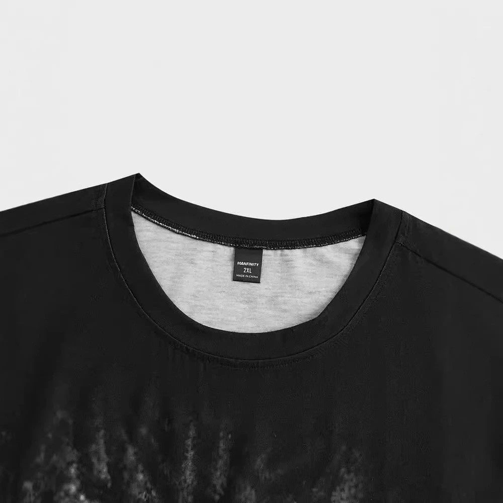 Mens Loose Fit Printed Tee Short Sleeve Round Neck Casual Street Style Top