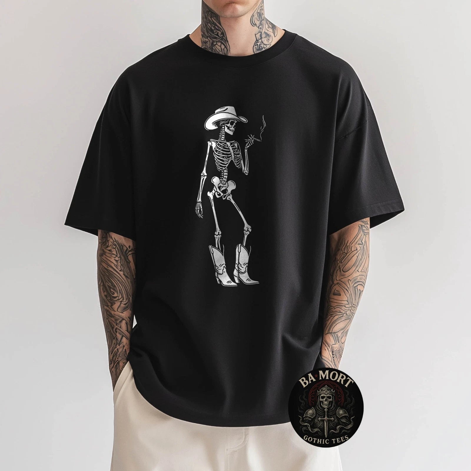 Skeleton Cowgirl Smoking Western Gothic Dark Grunge Goth T-Shirt