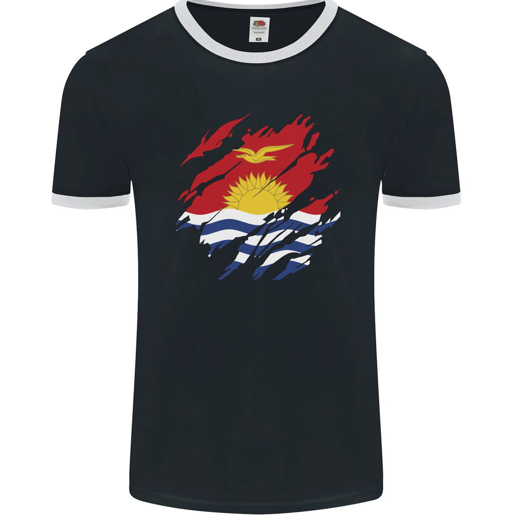 Torn Kiribati Flag Day Football Mens Ringer T-Shirt FotL