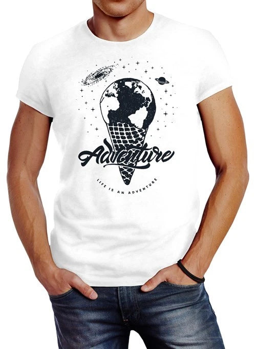 Globe Earth Ice Ice Cream Waffle Adventure Vintage Earth World Map Mens T-Shirt