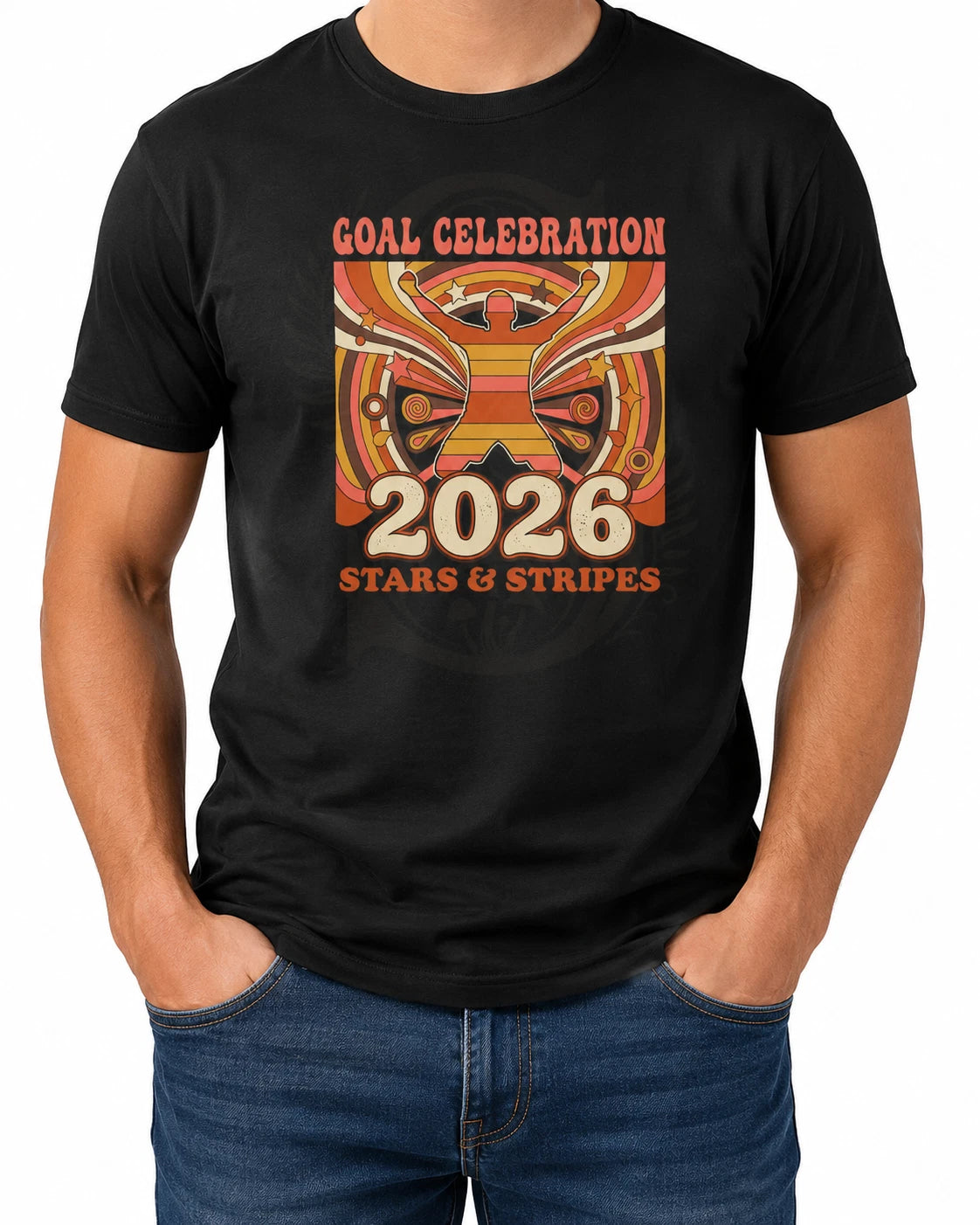 Goal Celebration 2026 Stars & Stripes Soccer Fan T-Shirt Retro USA Graphic Tee