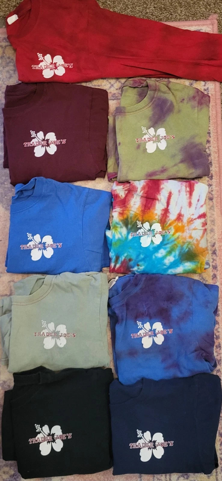 Trader Joes Employee Long Sleeve Shirt SM Hibiscus Flower Tye-Dye